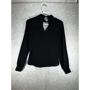 H&M Black Long Sleeve Twisted Mock Neck Blouse Top Faux Wrap Key Hole Size 2